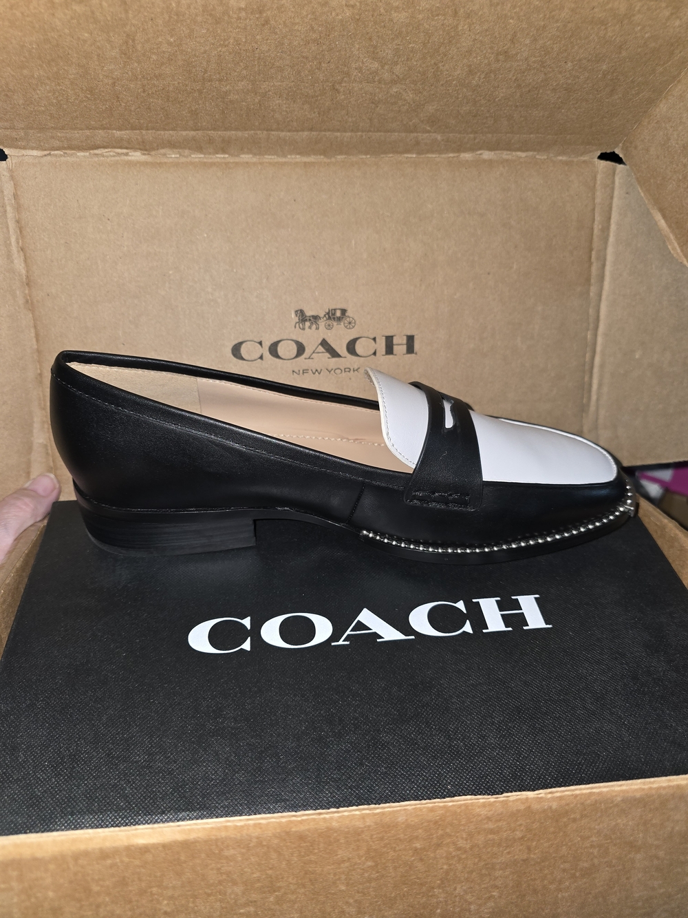 Coach Nelli Leather Loafers — Black/Optic White | Women’s 9B